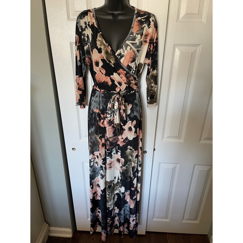 Pink Blush Maxi Floral faux-wrap Dress, size L